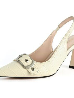 Women’s Slingback Kitten Heels Pointed Toe Buckle Strap Slip-On Work Party Shoes